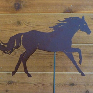 Running Horse Garden Stake - Laser-Cut Design, Natural Rust Finish