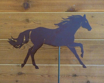 Running Horse Garden Stake - Laser-Cut Design, Natural Rust Finish
