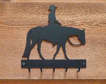 Man Western Pleasure Rider Key Hooks - Laser-Cut Design, Black Powder Coat Finish