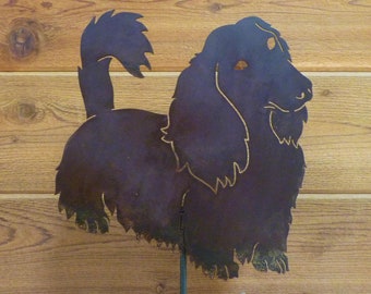 Longhair Dachshund Garden Stake - Laser-Cut Design, Natural Rust Finish