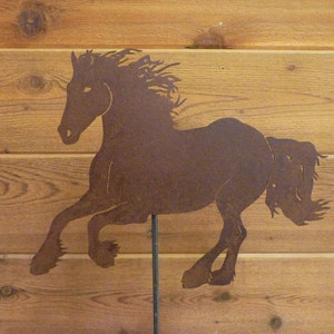 Galloping Friesian Garden Stake - Laser-Cut Design, Natural Rust Finish
