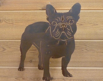 French Bulldog Garden Stake - Laser-Cut Design, Natural Rust Finish