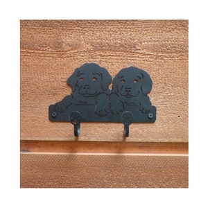 Lab Puppies Leash Hooks - Laser-Cut Design, Black Powder Coat Finish