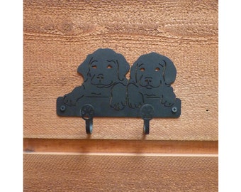 Lab Puppies Leash Hooks - Laser-Cut Design, Black Powder Coat Finish