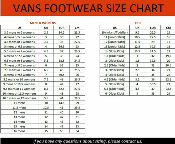 vans measurements,imerhow.com