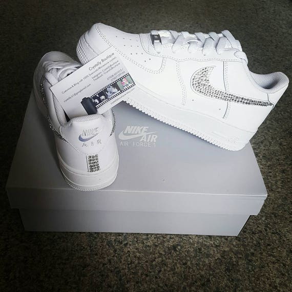 Junior Nike Air Force Ones White customised with Clear | Etsy