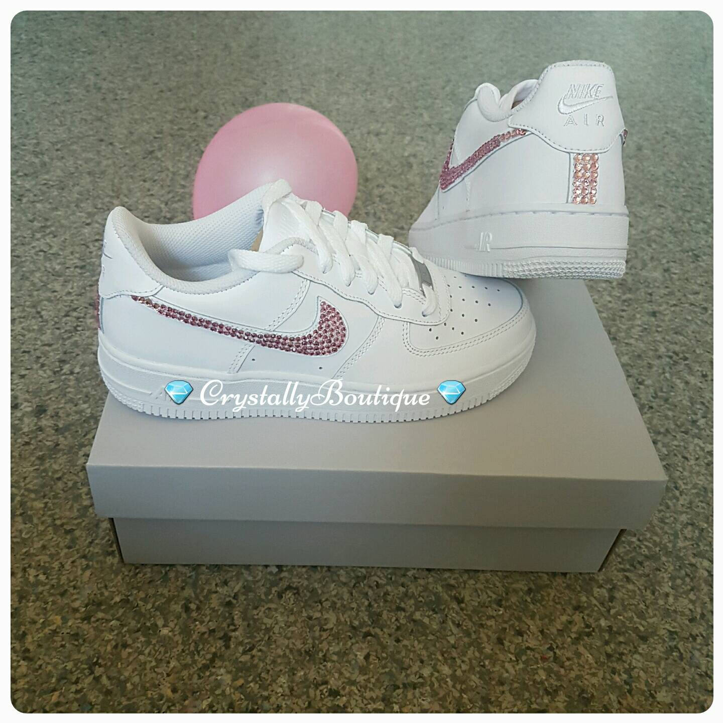Adult Nike Air Force Ones White Customised With Pink Swarovski