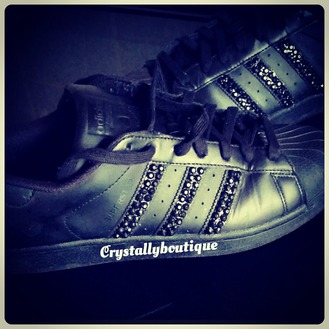 Junior Adidas Superstar Customised Bling Black - Etsy UK