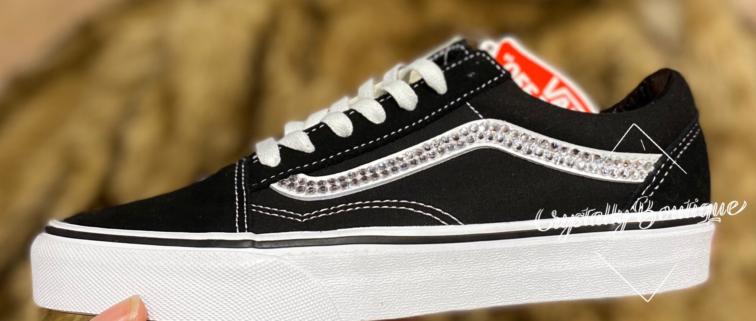 Vans Skool Rhinestone Junior and Adult Vans Black and White Old Skool Customised With ...
