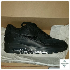 Adult Customised Black Bling Nike Air Max 90 Black Sparkle Crystals size 6 7 8 9 10 11 UK