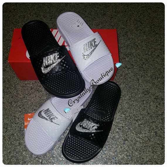 Black Customised Nike Benassi Slides Sandle Shoes With Clear - Etsy