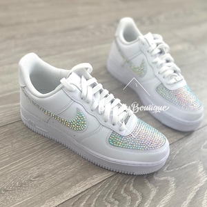 Adult Nike Air Force Ones White customised with Two-Tone Swarovski & Rhinestone Crystals  size 3 - 11 UK Brand New!