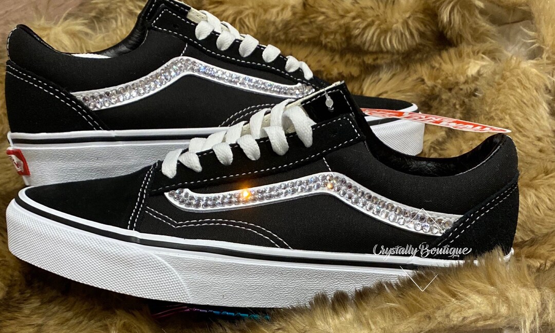 Vans Skool Rhinestone Youth Kids Vans Black and White Old Skool Customised With Swarovski ...