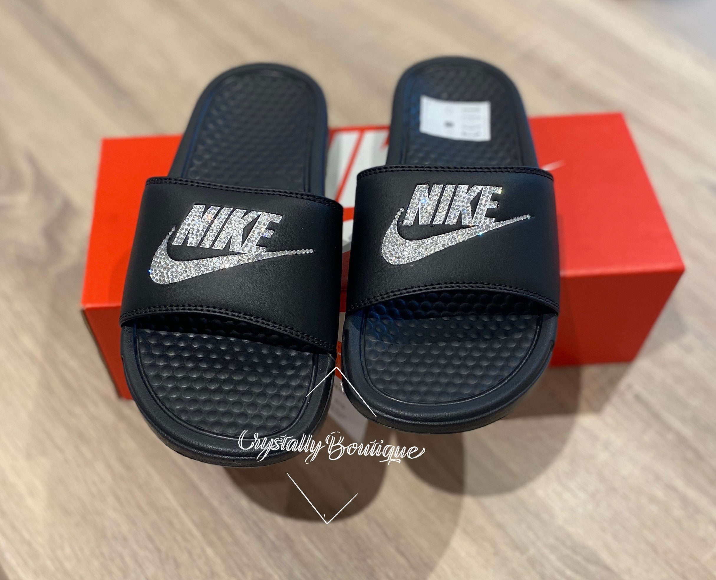 Nike Logo x Louis Vuitton Black Background Summer Slide Sandals - Binteez