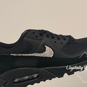 Erwachsene Angepasst Schwarz Bling Nike Air Max 90 Clear Sparkle Crystals Größe 3 - 10 UK