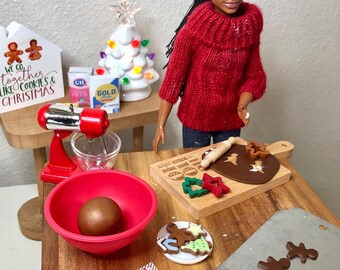 Miniature Holiday Baking Set: Dollhouse Elf Cookies & Supplies