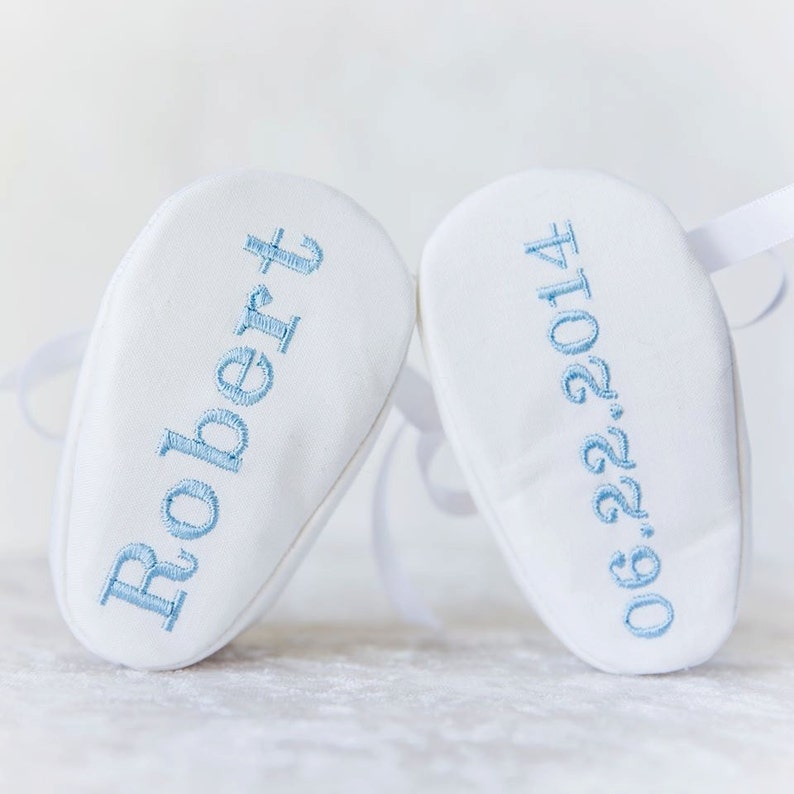 Baby Boy Baptism Christening White Shoe Blue Embroidery Free Etsy