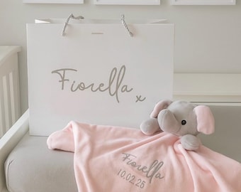 Personalised Baby Comforter – Fleece Elephant Plush, Newborn Gift