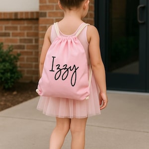 Personalised Dance Bag for Girls | Custom Name Drawstring Ballet Bag |Pink Tote for Toddlers & Little Girls | Ballet Class Gift| dance class