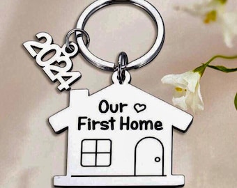 Our first home stainless still keyring|housewarming gift|new home keychain|couples keyring | 2024 new home gift| new home family keyring