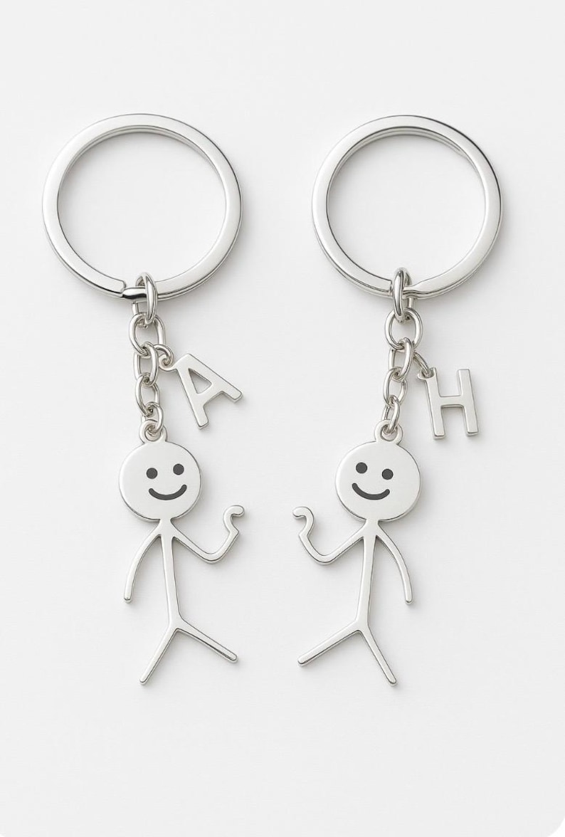Personalised Matching Keyring Set – Custom Initial Couple Keychains ...