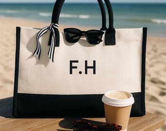 Personalised Jute & Canvas Tote Bag | Initial Monogram
