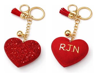 Llavero personalizado de corazón rojo para San Valentín: llavero con inicial brillante, regalo de San Valentín para ella.