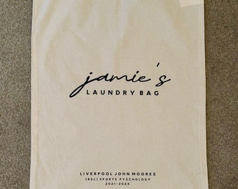 Personalised university laundry bag/college| holiday/ weekend laundry bag| drawstring washing bag| personalised camping laundry bags