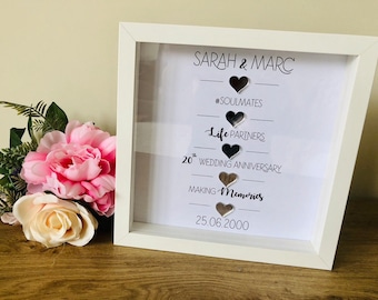 Personalised engagement|wedding|anniversary frame| wedding gift mirrored hearts| personalised unique wedding engagement anniversary gifts