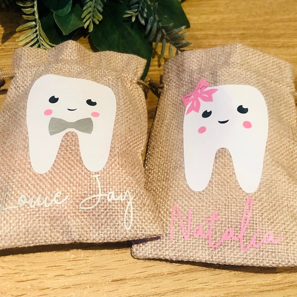 Personalised tooth fairy bag/pouch|mini jute tooth fairy gift bag|personalised drawstring jute| tooth bag|tooth pouch|baby teeth