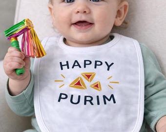 Happy Purim Baby Bib | Hamantaschen Hebrew Bib