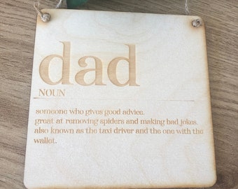 Dad/father personalised wooden engraved hanging plaque| Personalised gifts for dad| daddy|definition plaque|dad gifts Stocking filler| dad