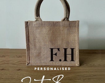 Personalised jute lunch bag|mini jute shopping bag|work|midwife|teacher| bridesmaids bag| initials bag|hessian bag|eco friendly office bag