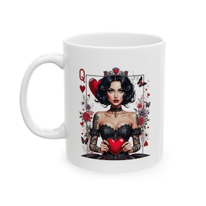 Herzkönigin Spielkarte Keramikbecher, Valentinstag Kaffeetasse, Geschenk für Kartenspiel Liebhaber, Pokerspieler Geschenk, Herz