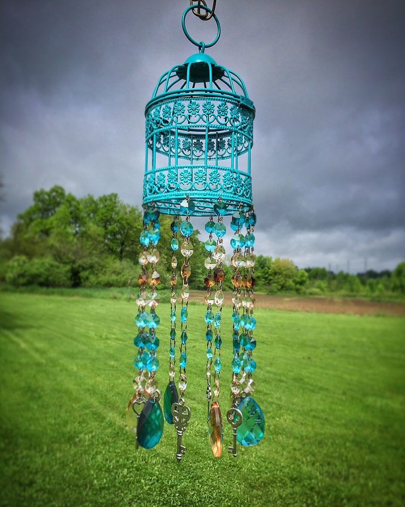 Romantic BOHO Bird Cage and Key Windchime Suncatcher CHIC and Etsy