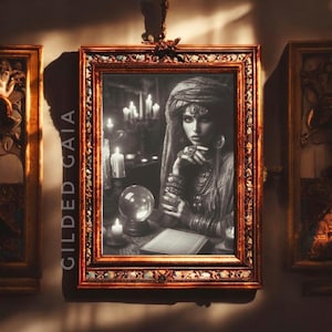 Póster de adivina - Impresión artística de tarot místico con bola de cristal, decoración bohemia caprichosa