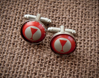 Martini "Mixed Fruit Soda" Vintage Bottle Cap Cufflinks- Gift for Groomsman Father Birthday Anniversary Boyfriend Wedding Holiday Cuff Links