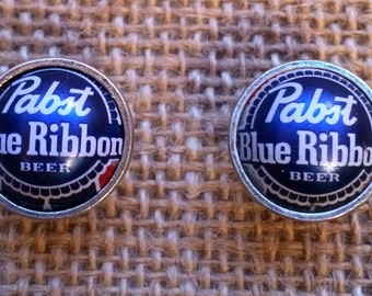 Pabst Blue Ribbon PBR Beer Bottle Cap Cufflinks - Gift for Groomsman Birthday Anniversary Boyfriend Father Wedding Man Cuff Links Pewter