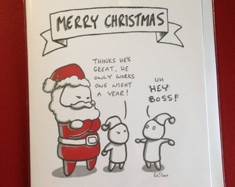 Funny Christmas card - Santa and the elves