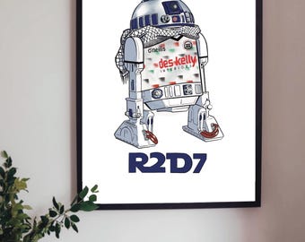 An A4 size art print of an R2D7 Dublin Bohemians Droid - hand drawn digital print
