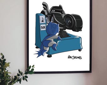 Hand drawn print Batmobile: Coin-Operated Ride, Archival Paper (A4)