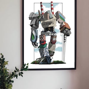 A print of The Dublin Big City Bot - a huge robot made up of iconic Dublin buildings and landmarks takes a walk.