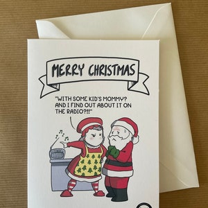 Vi a mamá besando a Santa Claus tarjeta de Navidad