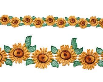 3 Styles to Choose Blue 3 Yard 25mm Daisy Sun Flower Decorating Lace Trims Ribbon Embroidered Applique Patches for Sewing and Art Craft Projects