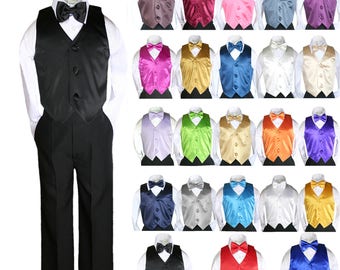 23 Color Satin Necktie Vest Set Baby Boy Toddler Teen for Formal Tuxedo Suit S-7