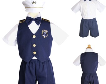 7 Years Hat Outfits New Born Baby Boy Toddler Formal Party Captain Sailor Suit