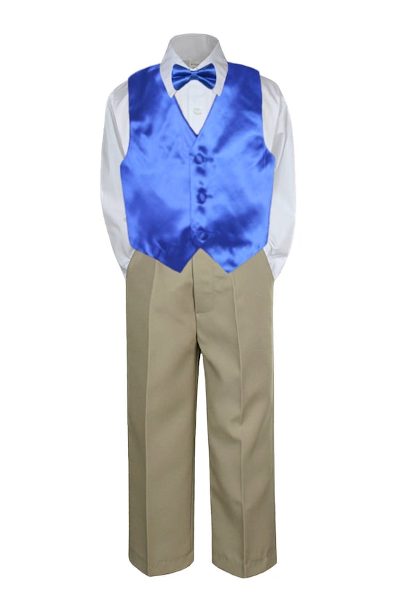 4pc Boy Suit Set Royal Blue Dark Vest Bow Tie Baby Toddler Kids Formal Pants S-7 