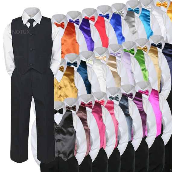 4pc Baby Toddler Kid Boy Party Suit Brown Pants Shirt Vest Bow tie Set 5-7