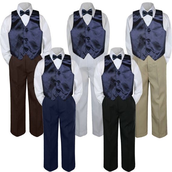 4pc Champagne Vest Bow Tie Suit Pants Set Baby Boy Toddler Kid Uniform S-7