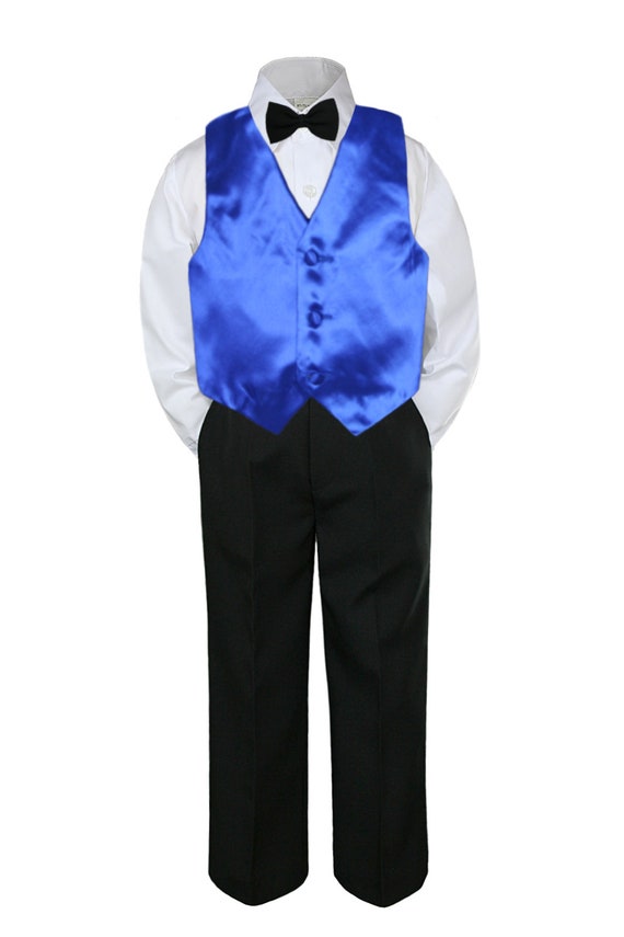 6pc Black vest set by Color Satin Vest Bow Tie for Boy Baby Toddler Kid  Formal